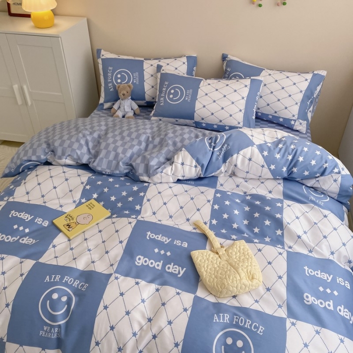 91家纺网 家纺一手货源 找家纺 金丝鸟家纺 2022新款全棉四件套 空气笑脸