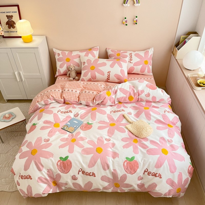 91家纺网 家纺一手货源 找家纺 金丝鸟家纺 2022新款全棉四件套 甜蜜peach