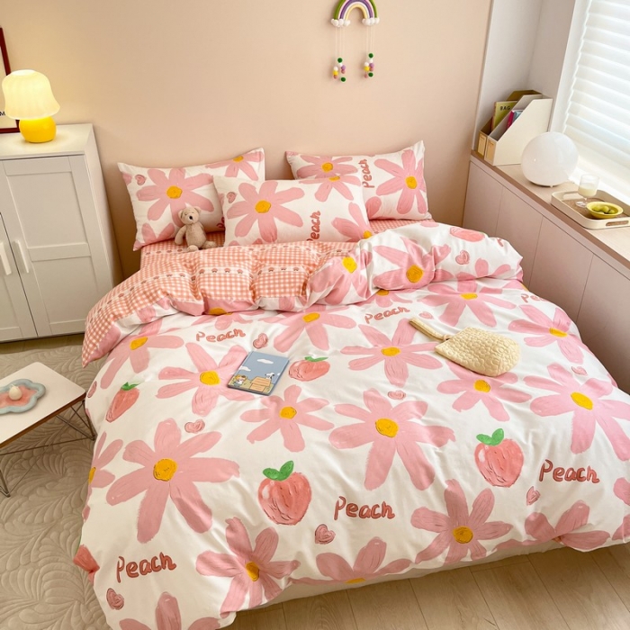 91家纺网 家纺一手货源 找家纺 金丝鸟家纺 2022新款全棉四件套 甜蜜peach