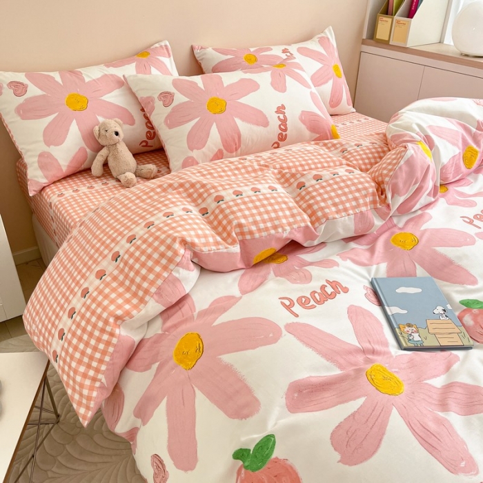 91家纺网 家纺一手货源 找家纺 金丝鸟家纺 2022新款全棉四件套 甜蜜peach