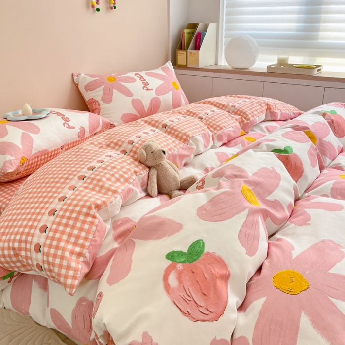 91家纺网 家纺一手货源 找家纺 金丝鸟家纺 2022新款全棉四件套 甜蜜peach