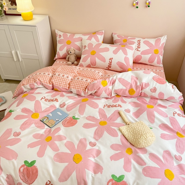 91家纺网 家纺一手货源 找家纺 金丝鸟家纺 2022新款全棉四件套 甜蜜peach