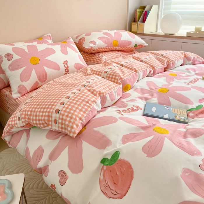 91家纺网 家纺一手货源 找家纺 金丝鸟家纺 2022新款全棉四件套 甜蜜peach