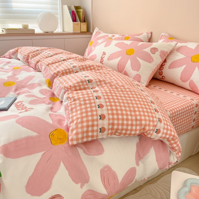 91家纺网 家纺一手货源 找家纺 金丝鸟家纺 2022新款全棉四件套 甜蜜peach