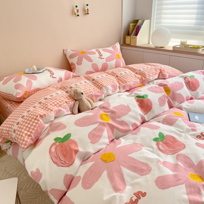 91家纺网 家纺一手货源 找家纺 金丝鸟家纺 2022新款全棉四件套 甜蜜peach