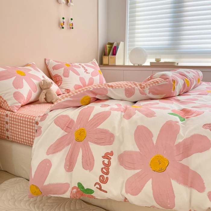 91家纺网 家纺一手货源 找家纺 金丝鸟家纺 2022新款全棉四件套 甜蜜peach