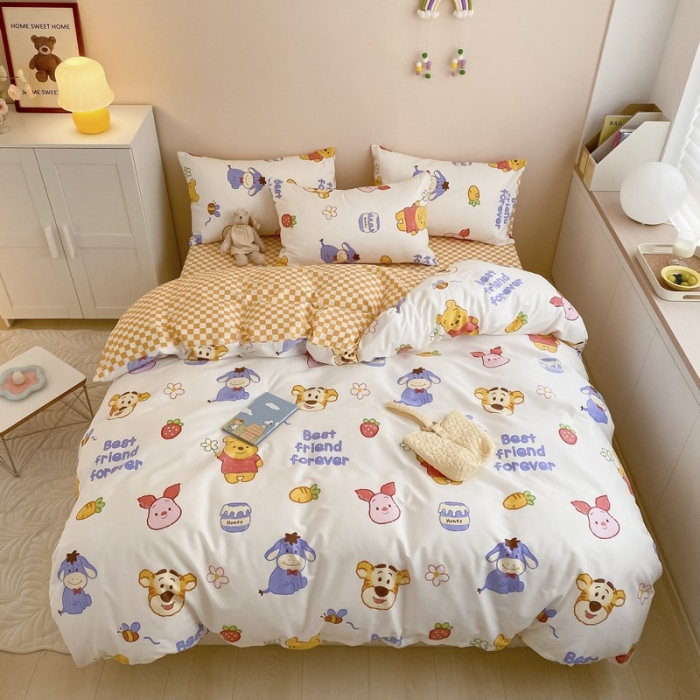 91家纺网 家纺一手货源 找家纺 金丝鸟家纺 2022新款全棉四件套 维尼伙伴