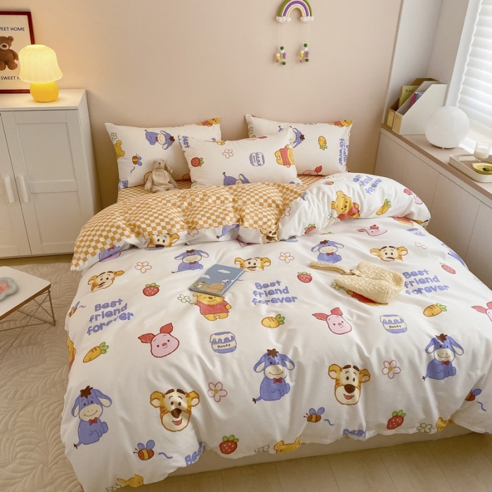 91家纺网 家纺一手货源 找家纺 金丝鸟家纺 2022新款全棉四件套 维尼伙伴