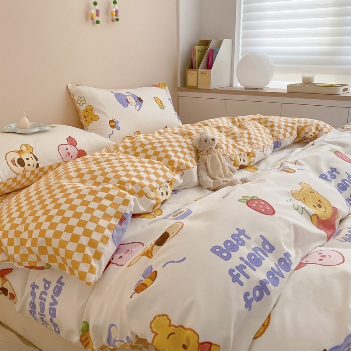 91家纺网 家纺一手货源 找家纺 金丝鸟家纺 2022新款全棉四件套 维尼伙伴