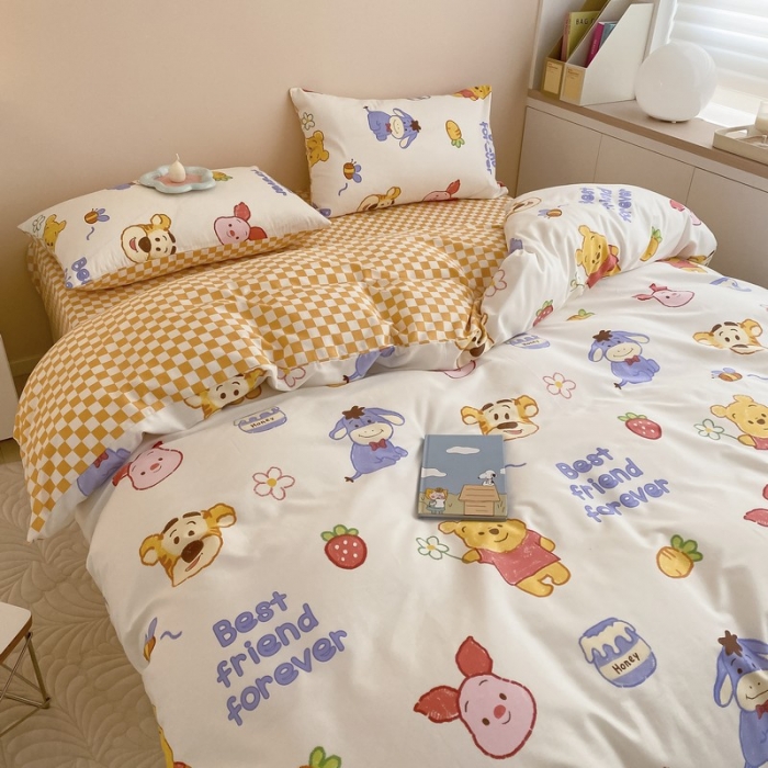 91家纺网 家纺一手货源 找家纺 金丝鸟家纺 2022新款全棉四件套 维尼伙伴