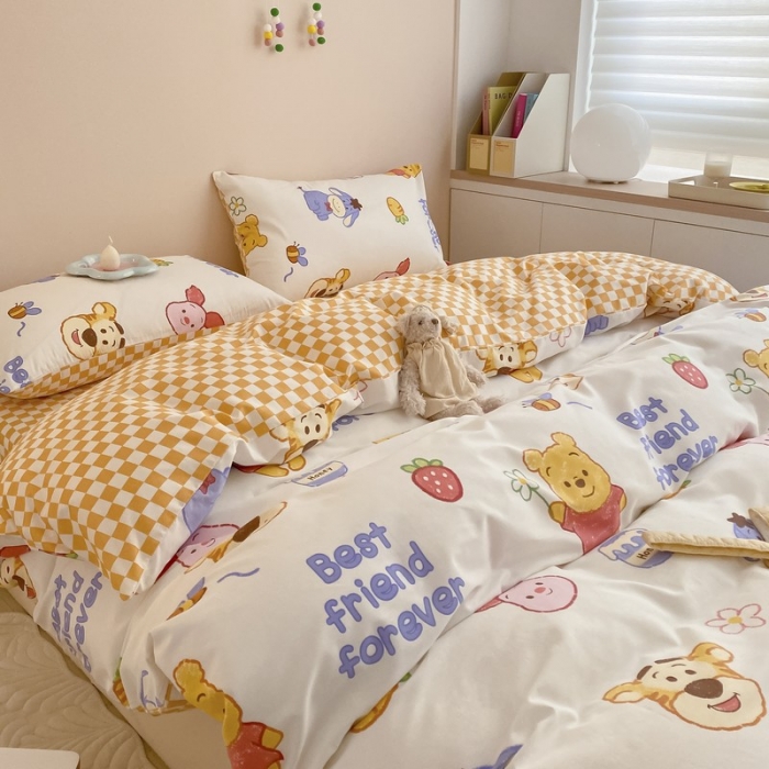 91家纺网 家纺一手货源 找家纺 金丝鸟家纺 2022新款全棉四件套 维尼伙伴