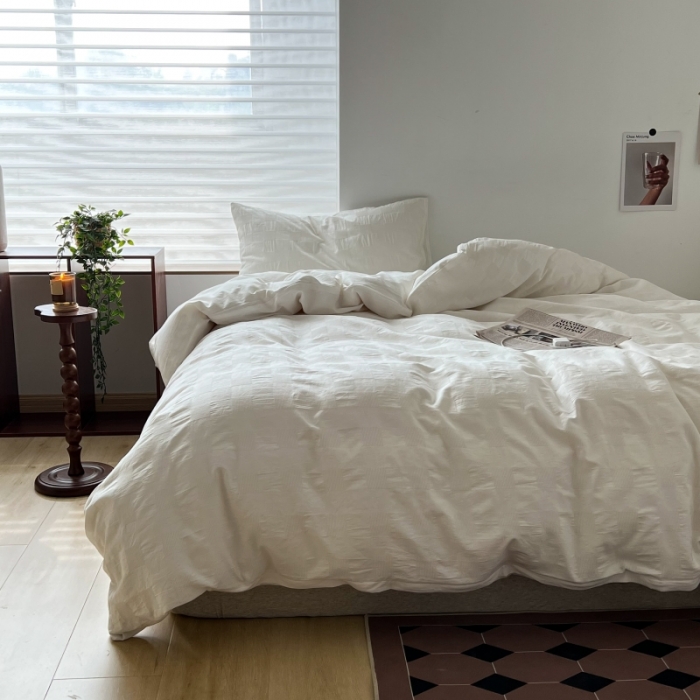 91家纺网 家纺一手货源 找家纺 （总）安莱生活 2022新款棋盘格不染原棉四件套-手机实拍