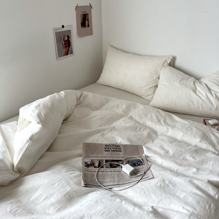 91家纺网 家纺一手货源 找家纺 （总）安莱生活 2022新款棋盘格不染原棉四件套-手机实拍