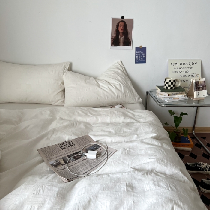 91家纺网 家纺一手货源 找家纺 （总）安莱生活 2022新款棋盘格不染原棉四件套-手机实拍