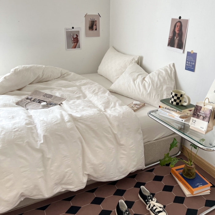 91家纺网 家纺一手货源 找家纺 （总）安莱生活 2022新款棋盘格不染原棉四件套-手机实拍