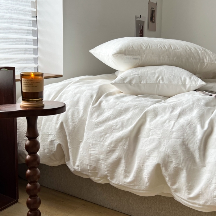 91家纺网 家纺一手货源 找家纺 （总）安莱生活 2022新款棋盘格不染原棉四件套-手机实拍