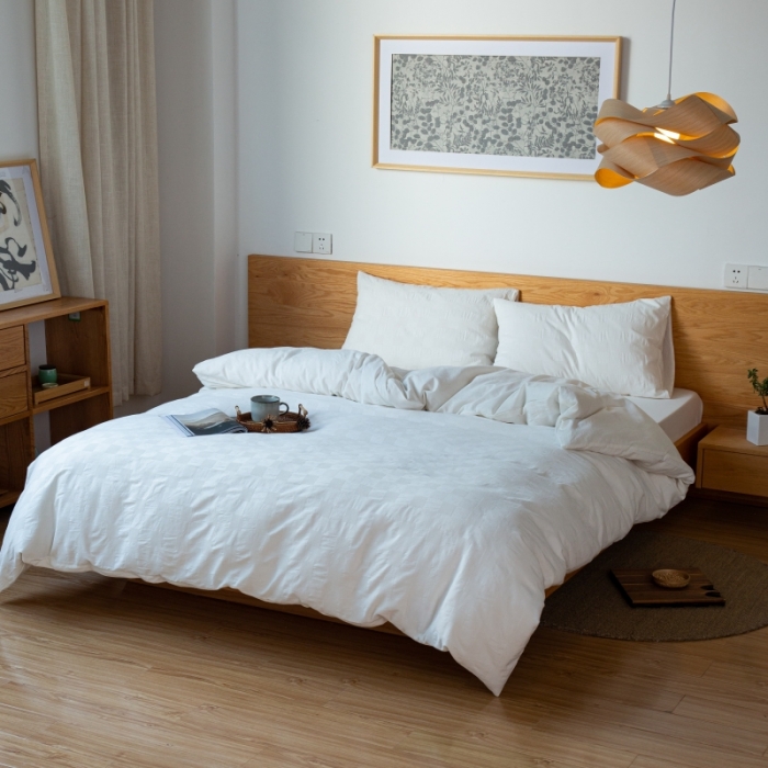 91家纺网 家纺一手货源 找家纺 （总）安莱生活 2022新款棋盘格不染原棉四件套-相机拍摄