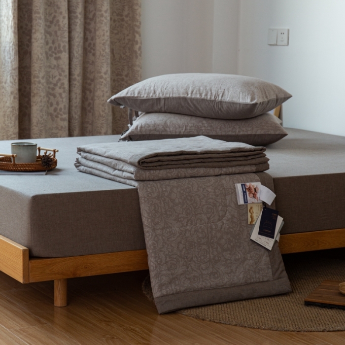 91家纺网 家纺一手货源 找家纺 安莱生活 2022新款高端双层纱华夫格色织大提花夏被 华夫格浅灰