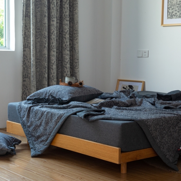 91家纺网 家纺一手货源 找家纺 安莱生活 2022新款高端双层纱华夫格色织大提花夏被 华夫格深灰