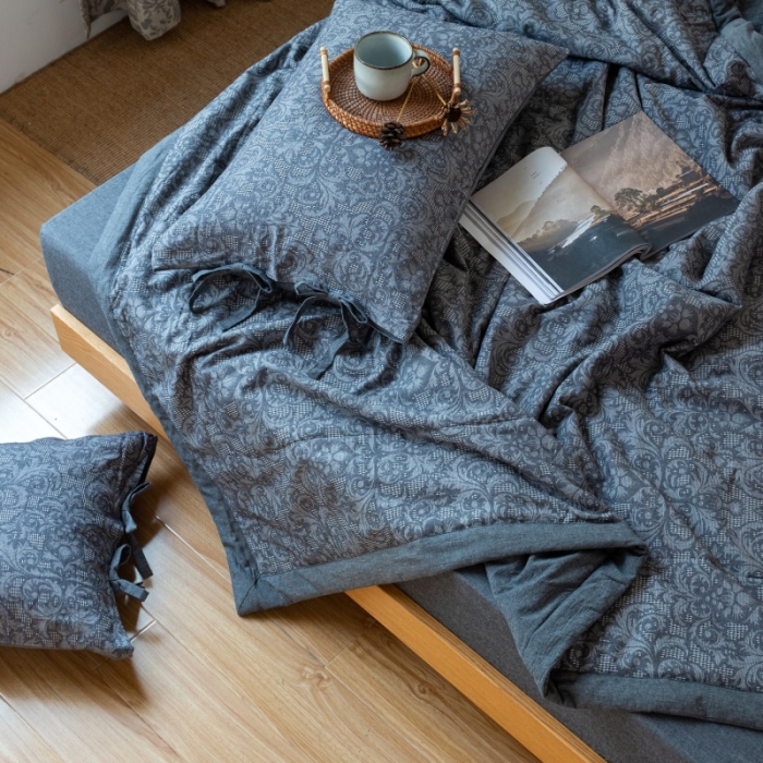 91家纺网 家纺一手货源 找家纺 安莱生活 2022新款高端双层纱华夫格色织大提花夏被 华夫格深灰