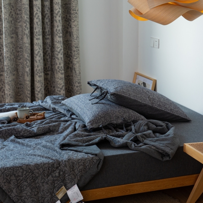 91家纺网 家纺一手货源 找家纺 安莱生活 2022新款高端双层纱华夫格色织大提花夏被 华夫格深灰