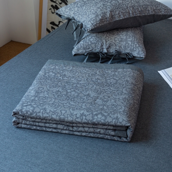 91家纺网 家纺一手货源 找家纺 安莱生活 2022新款高端双层纱华夫格色织大提花夏被 华夫格深灰