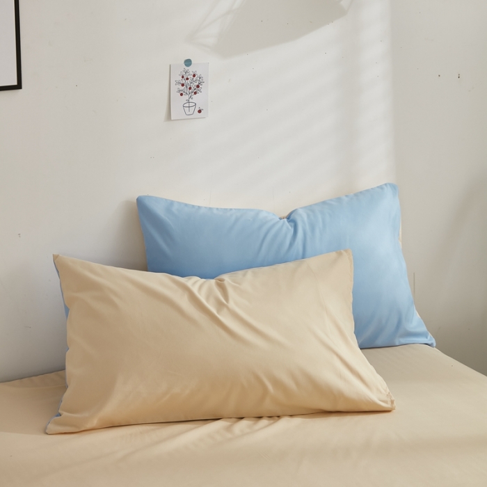 91家纺网 家纺一手货源 找家纺 啊雅家居 2025新款ins简约纯色磨毛枕套一对 天空兰加黄