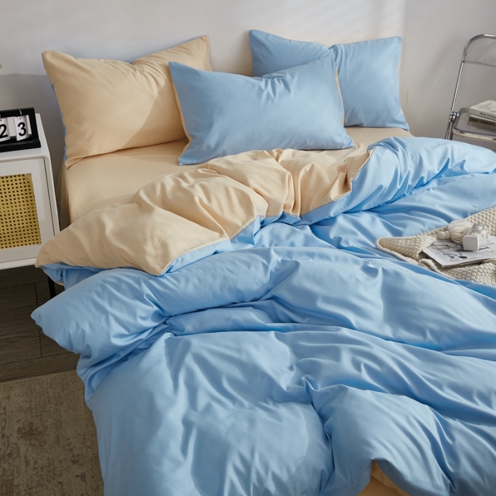 91家纺网 家纺一手货源 找家纺 啊雅家居 2025新款ins简约纯色磨毛枕套一对 天空兰加黄