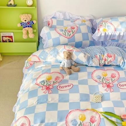 91家纺网 家纺一手货源 找家纺 花伞 2021热款韩版花边植物羊绒加厚磨毛印花四件套 镜中花