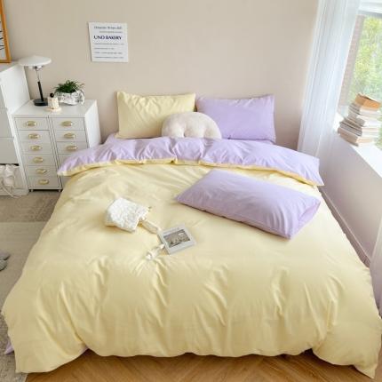 91家纺网 家纺一手货源 找家纺 顾里 2022新款韩系奶油混搭全棉水洗棉四件套 奶油黄紫