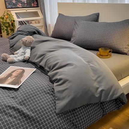 91家纺网 家纺一手货源 找家纺 （总）阿曼达 2023新款无印风格子系列亲肤水洗m印花四件套