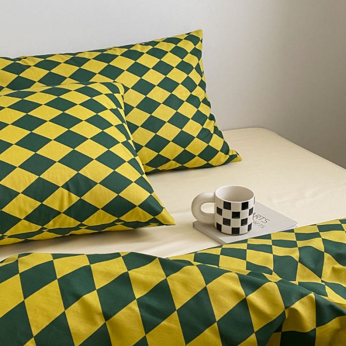 91家纺网 家纺一手货源 找家纺 艾沁 2022新款全棉简约风四件套 菱格-绿