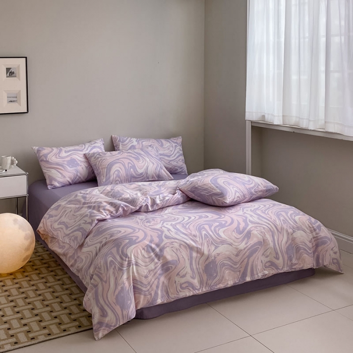 91家纺网 家纺一手货源 找家纺 艾沁 2022新款全棉简约风四件套 暖流