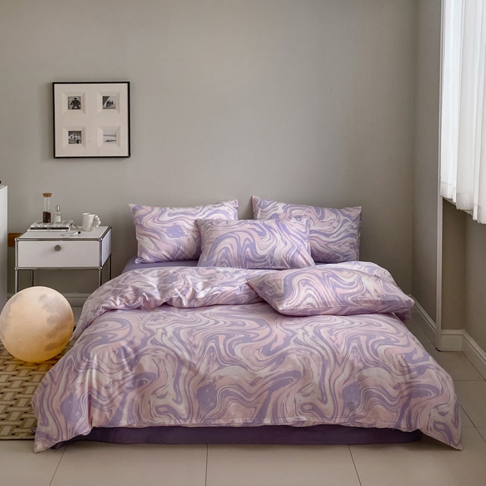 91家纺网 家纺一手货源 找家纺 艾沁 2022新款全棉简约风四件套 暖流