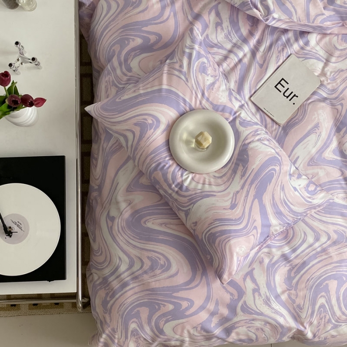 91家纺网 家纺一手货源 找家纺 艾沁 2022新款全棉简约风四件套 暖流