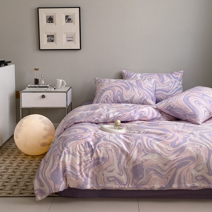 91家纺网 家纺一手货源 找家纺 艾沁 2022新款全棉简约风四件套 暖流