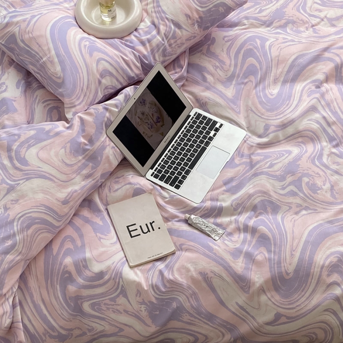 91家纺网 家纺一手货源 找家纺 艾沁 2022新款全棉简约风四件套 暖流