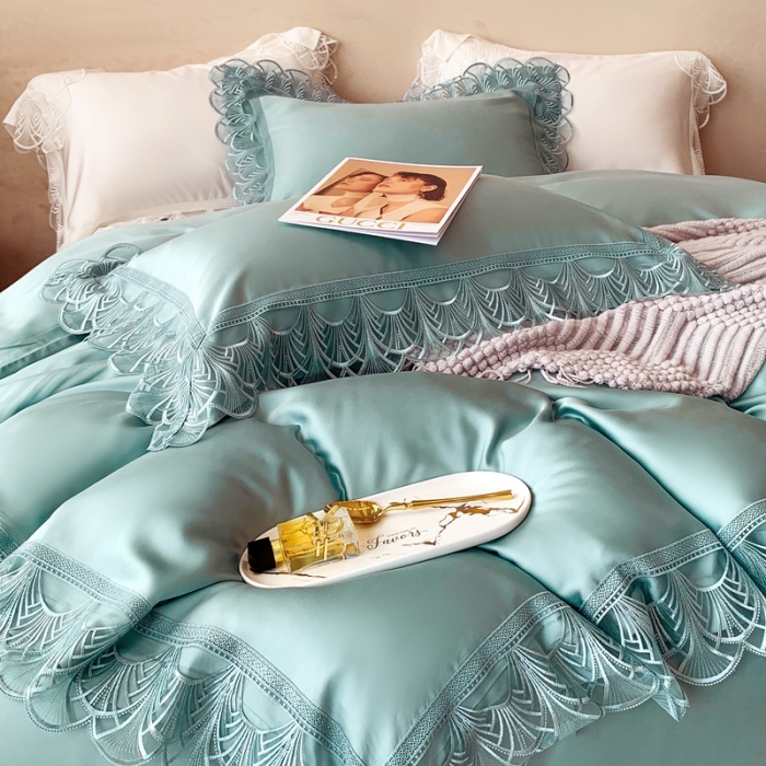 91家纺网 家纺一手货源 找家纺 （总）榻尚 新款LF80奥地利天丝四件套精致蕾丝花边款会员减20