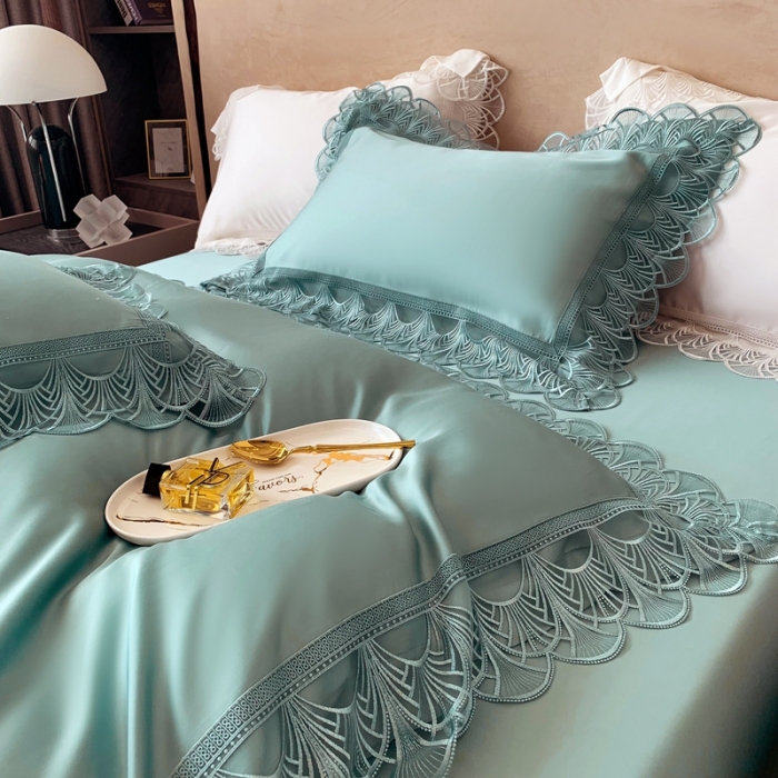 91家纺网 家纺一手货源 找家纺 （总）榻尚 新款LF80奥地利天丝四件套精致蕾丝花边款会员减20