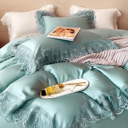 91家纺网 家纺一手货源 找家纺 （总）榻尚 新款LF80奥地利天丝四件套精致蕾丝花边款会员减20