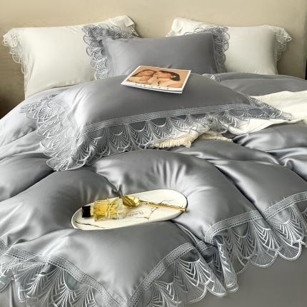 91家纺网 家纺一手货源 找家纺 （总）榻尚 新款LF80奥地利天丝四件套精致蕾丝花边款会员减20