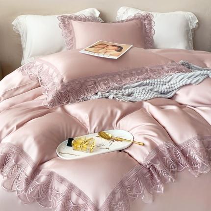 91家纺网 家纺一手货源 找家纺 （总）榻尚 新款LF80奥地利天丝四件套精致蕾丝花边款会员减20