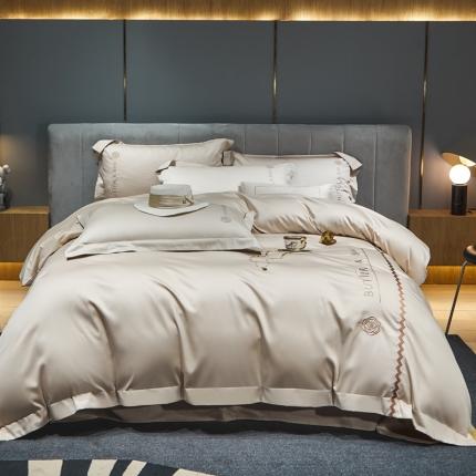 91家纺网 家纺一手货源 找家纺 初拾 2022新款100支澳棉极简轻奢洛伊系列四件套-场景一 洛伊-香槟金