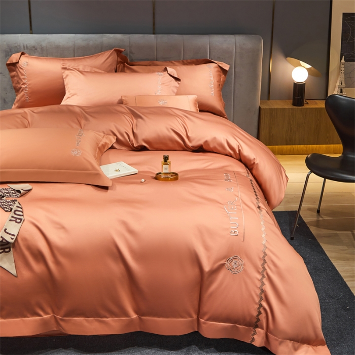 91家纺网 家纺一手货源 找家纺 初拾 2022新款100支澳棉极简轻奢洛伊系列四件套-场景一 洛伊-流沙橙