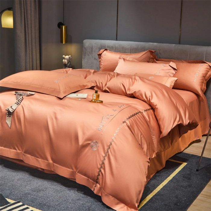 91家纺网 家纺一手货源 找家纺 初拾 2022新款100支澳棉极简轻奢洛伊系列四件套-场景一 洛伊-流沙橙