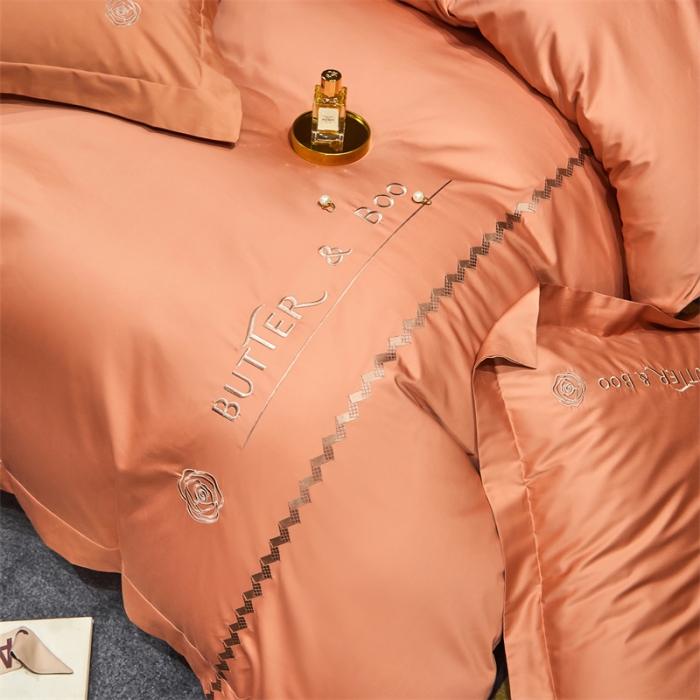 91家纺网 家纺一手货源 找家纺 初拾 2022新款100支澳棉极简轻奢洛伊系列四件套-场景一 洛伊-流沙橙