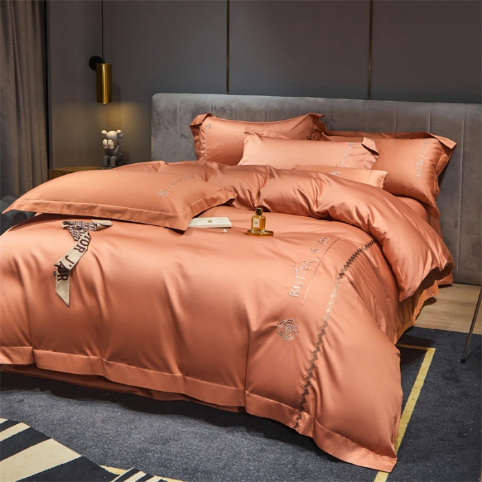 91家纺网 家纺一手货源 找家纺 初拾 2022新款100支澳棉极简轻奢洛伊系列四件套-场景一 洛伊-流沙橙