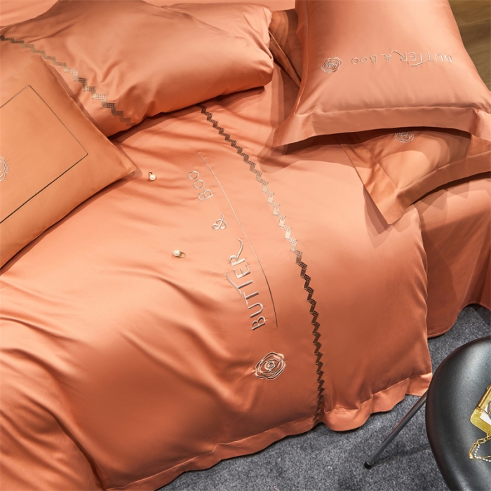 91家纺网 家纺一手货源 找家纺 初拾 2022新款100支澳棉极简轻奢洛伊系列四件套-场景一 洛伊-流沙橙