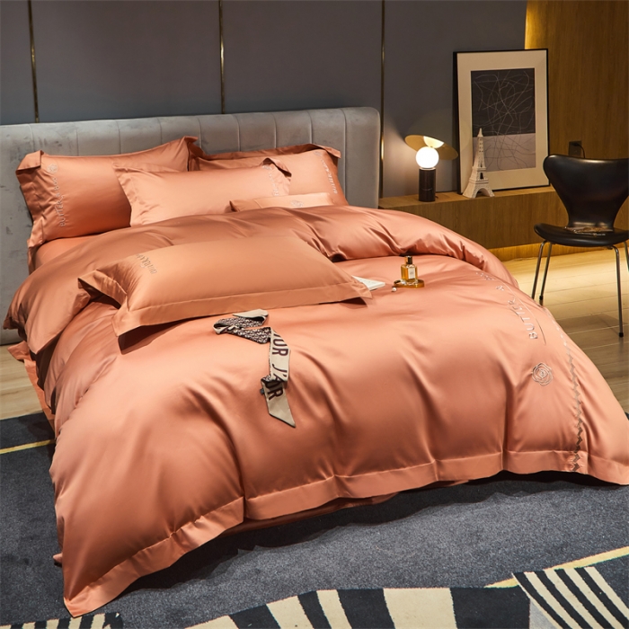 91家纺网 家纺一手货源 找家纺 初拾 2022新款100支澳棉极简轻奢洛伊系列四件套-场景一 洛伊-流沙橙