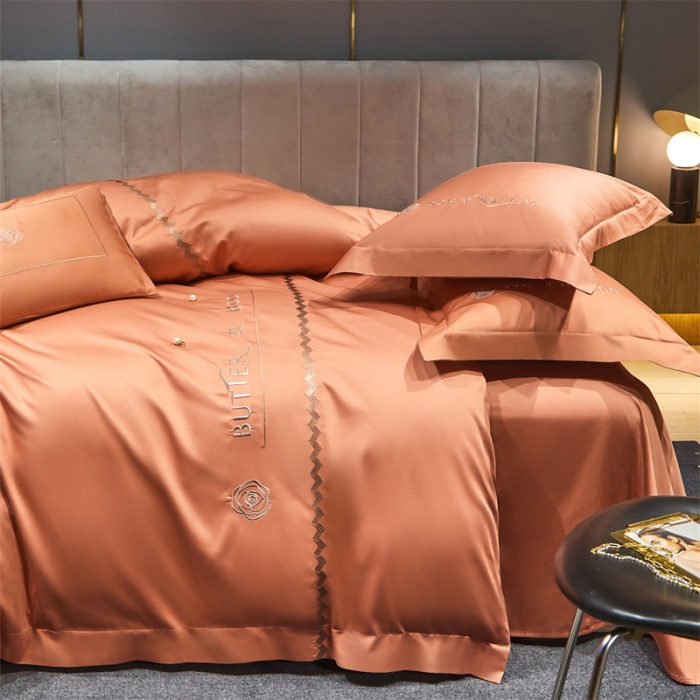 91家纺网 家纺一手货源 找家纺 初拾 2022新款100支澳棉极简轻奢洛伊系列四件套-场景一 洛伊-流沙橙